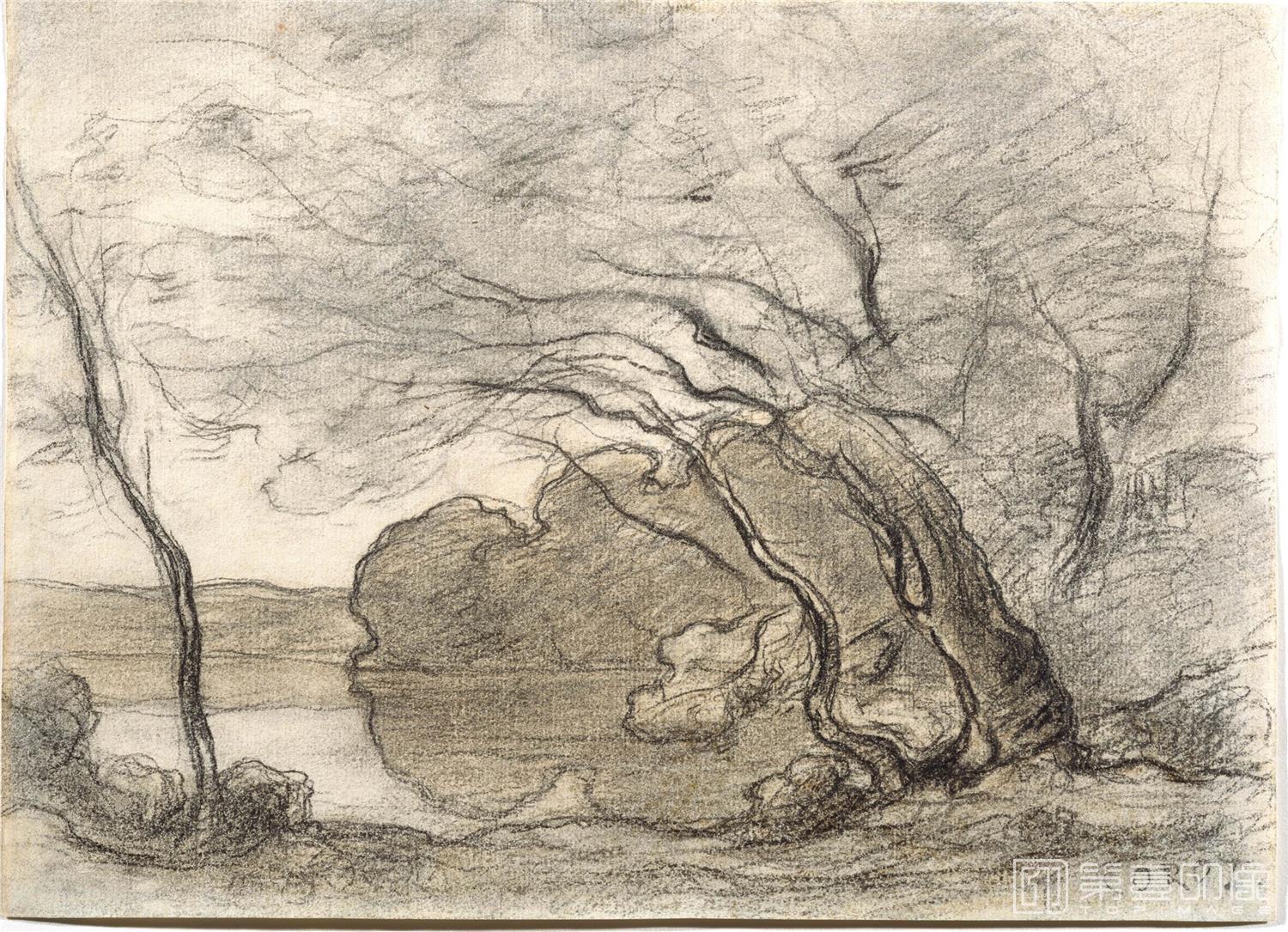 油画-美国弗里克美术馆藏画-Jean-Baptiste-Camille Corot - Study for Souvenir de Mortefontaine, c.1864-116